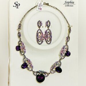 SP SOPHIA COLLECTION Purple and Silver Necklace Set pierced earrings new 2010